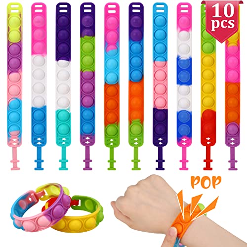 Pop Bubble Fidget Armband, 10 Stück Simple Dimple Fidget Toy Armband, Anti Stress Bubble Fidget Armband Spielzeug, Zappelspielzeug Armband, Fidget Toy Set für Kinder und Erwachsene von Fanshiontide