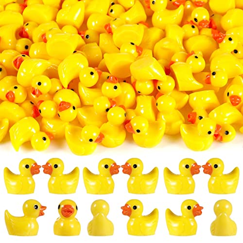 Fanshiontide Mini Enten 100 Stück,Figuren Kleine Enten Harz Tiny Ducks, Mini Tierfiguren für Aquarium Miniaturgarten Figuren Deko DIY Potting Micro Landschaft Dekorationen(Gelb) von Fanshiontide