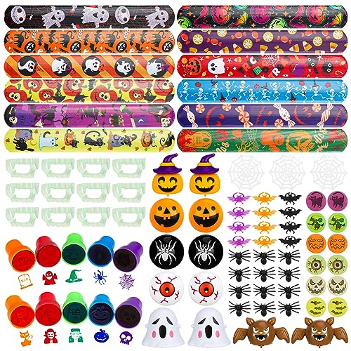 Fanshiontide Halloween Partyspielzeug Mitgebsel Kinder Set Enthalten Halloween Ring, Falsche Spinne/Spinnennetze, Falsche Zähne, Hüpfball usw Halloween Partygeschenke für Jungen Mädchen von Fanshiontide