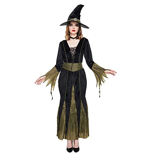 FantastCostumes Damen Wicked Witch Kostüm Halloween Magic Cosplay Kleid mit Hut von FantastCostumes