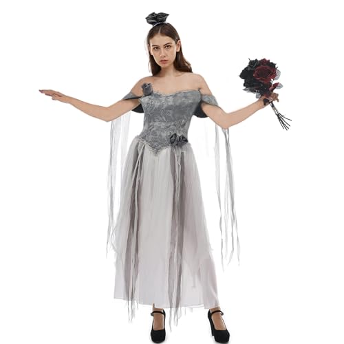 FantastCostumes Frauen Halloween Zombie Braut Geist Kostüme Zarte Tote Braut Kleid Festival Party Cosplay Medium von FantastCostumes