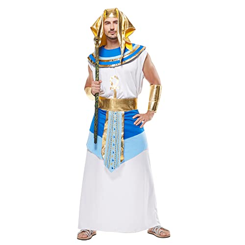 FantastCostumes Herren Antike Ägypten König Pharao Kostüm Weiß und Blau Robe Halloween Cosplay Kostüm von FantastCostumes