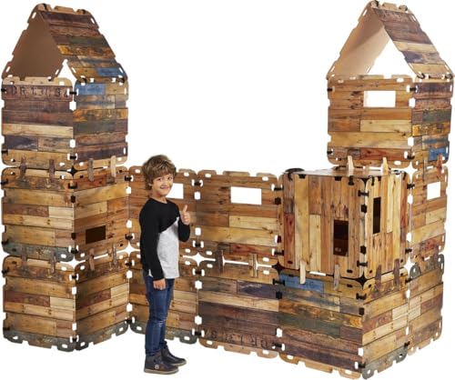 Fantasy Forts Spielhäuser - 32 Platten Spielhaus Kinder, Mega Set, 4-12 Jahr, 10 m2 Baumaterial, fantasievolle Kinderhaus, Kinderspielhaus inkl. Set 32 Klammern und 72 Stück Klettverschluss von Fantasy Forts