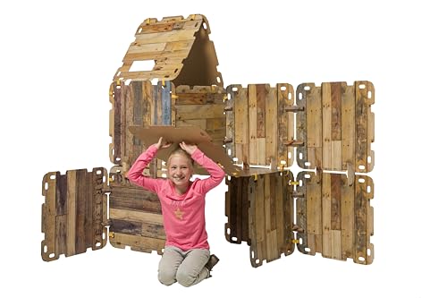 Fantasy Forts Spielhäuser - 16 Platten Spielhaus Kinder, Set groß, 4-12 Jahr, 5 m2 Baumaterial, fantasievolle Kinderhaus, Kinderspielhaus inkl. Set 16 Klammern und 36 Stück Klettverschluss von Fantasy Forts