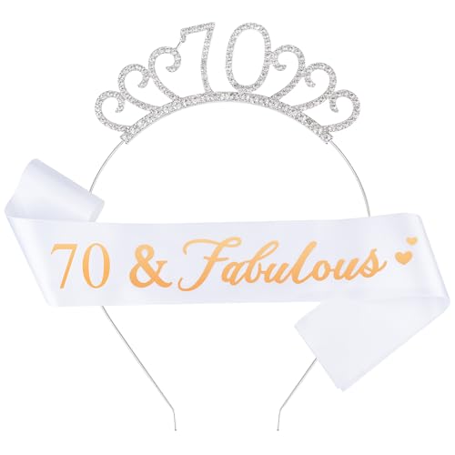 Fantasyon 70 Geburtstag Tiara und Schärpe, Happy Birthday Kostüm Set Kristall Tiara Prinzessin Geburtstag Krone für 70 Geburtstag Geschenk Party Zubehör (70 Jahre alt) von Fantasyon