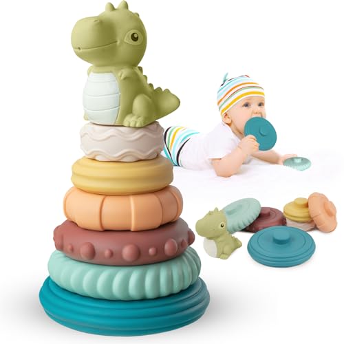 Fantocemea Baby Spielzeug 7 Stück Set, Montessori Early Learning Spielzeug, Grüner Kleiner Dinosaurier Stapelturm Baby, für 6 12 18 Monate Baby Geschenk von Fantocemea