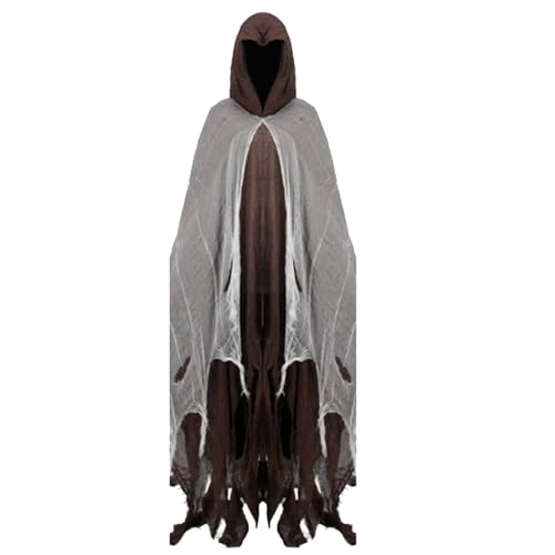 Fanysdsi Halloween Geister Kostüm | Spooktacular Umhang mit Kapuze | Horror Sensenmann Kostüm Umhang | Erwachsener Größe | Gruselige Haunted Hooded Cape | Geist Cape Outfit für Herren Damen von Fanysdsi