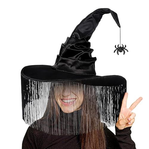 Fanysdsi Halloween-Hut, Hexenhut Erwachsene,Geraffter Kostümhut mit breiter Krempe, spitzer Hexenhut - Halloween-Maskerade-Cosplay-Kostümzubehör für Frauen von Fanysdsi