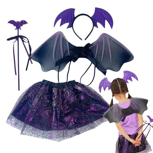 Fanysdsi Halloween-Teufel-Zubehör, Halloween-Verkleidungsset für Mädchen,Teufelskostüm für Kinder | Gotische schwarze Feder mit bösen Hörnern für Halloween, Weihnachten, Ostern von Fanysdsi