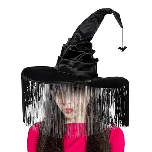 Fanysdsi Hexenhut Erwachsene,Hexenhut | Geraffter Kostümhut mit breiter Krempe, spitzer Hexenhut,Halloween-Maskerade-Cosplay-Kostümzubehör für Frauen von Fanysdsi