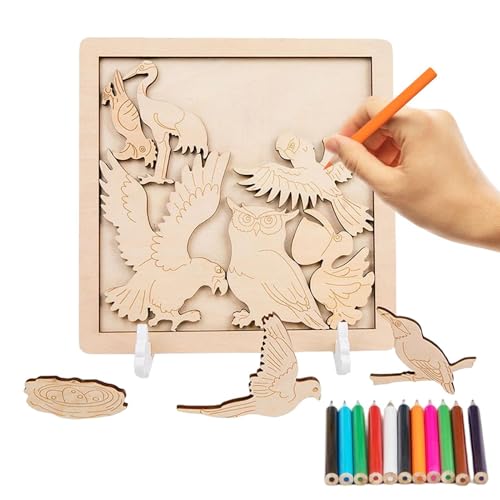 Fanysdsi Holzpuzzles für Kinder, Denksportaufgaben aus Holz | Tierpädagogische Spielzeugpuzzles für Kleinkinder,Kreative -Lernrätsel für Kinder, Ausmalen mit Malstift, zum Basteln von Fanysdsi