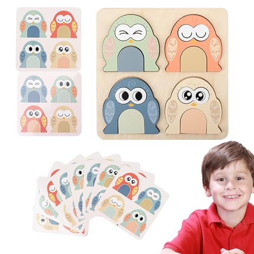 Fanysdsi Holzpuzzles für Kinder,Holzpuzzles für Kinder - Eulen-Gesichtswechselpuzzle Montessori-Puzzle,Kreatives kognitives Matching-Spielzeug mit 10 Fragekarten für Kinder im Vorschulalter von Fanysdsi