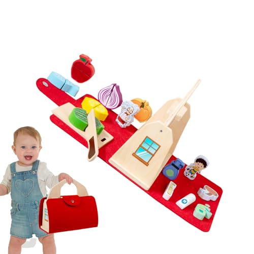 Fanysdsi Küchenspielzeugset,Kinderküchenset,Holzspielzeug-Set für Kinderküche - Tragbares Spielhaus, Rollenset, Lebensmittelspielzeug, pädagogisches Aufklärungsspielzeug, Küchenspielzeug aus Holz für von Fanysdsi