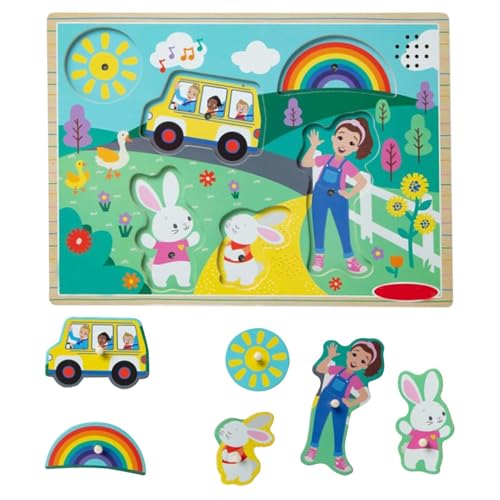 Fanysdsi Ms Rachel Wooden Song Peg Puzzle, 6Pcs/Set Ms Rachel Wood Peg Steckpuzzle Board with kompletten Liedern, Rachel Lady Vorschul-Lernpuzzlespiel, Miss Rachel Cartoon Szenenpuzzle, for 2-5+ Jahre von Fanysdsi