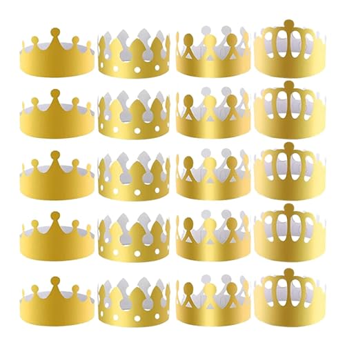 Fanysdsi Papierkronen für Kinder | 20 STÜCKE Verstellbare King Crown Partyhüte - Goldpapierkronen, 4 Stile König Charles III. Krönungspartyhüte für Krönungsfeierdekorationen 2023 von Fanysdsi