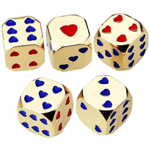 Fanysdsi Rollenspielwürfel,Herzwürfel - Würfel mit Herzmuster,6-seitige Tischspielwürfel, abgerundetes Metall- und runde Eckendesign, 5X für Mahjong-Spiele für Brettspiele von Fanysdsi