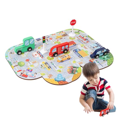 Fanysdsi Straßenbauer-Puzzle, Stadtstraßen-Puzzle | Hölzernes Stadtverkehrslabyrinth-Puzzle | Stadtstraßen-Puzzle für Kinder, hölzerne Vorschul-Lern- und Lernpuzzles für Kinder von Fanysdsi