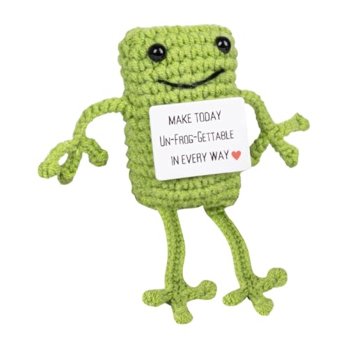 Fanysdsi Süßer gestrickter positiver Frosch, gehäkelter positiver Frosch,Häkeln Sie einen emotionalen, inspirierenden Unterstützungsfrosch - Inspirierende Neuheit Frosch emotionale Unterstützung von Fanysdsi