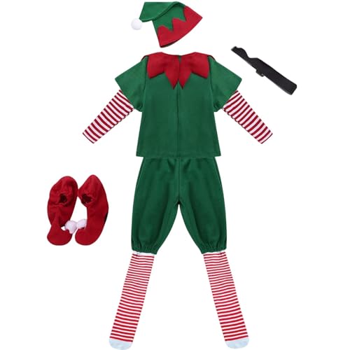 Fanysdsi Weihnachtself Kostüm Set für Kinder Erwachsene Jungens und Mädchen Grün Elfen Eltern-Kind Cosplay-Outfit mit Zubehör Perfekt für Weihnachtsfeiern, Familienfeste, Vielseitige Größen Optionen von Fanysdsi