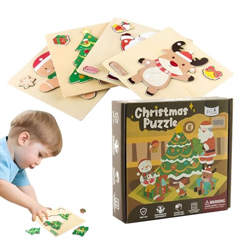 Fanysdsi Weihnachtspuzzle für Kleinkinder, Holzpuzzles für Kinder - Pädagogische Kinderpuzzles aus Holz | Klassenzimmerpreise für Geburtstag, Weihnachten, Greiffähigkeit und Hand-Auge-Koordination von Fanysdsi