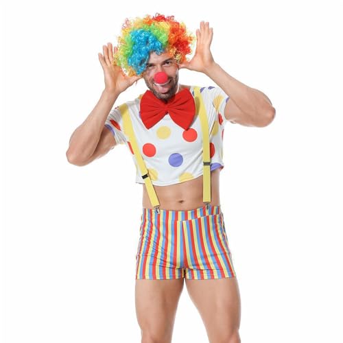 Faonkeew Clown Kostüm Herren 5 Stück Clown Kostüm Set Erwachsene Clownsnase Bunte Fliege Handschuhe für Manner Karneval Fasching Cosplay Kostümzubehör Maskerade von Faonkeew