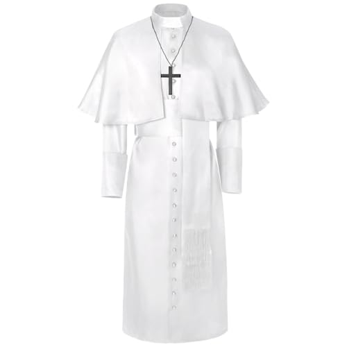 Faonkeew Karneval Kostüm Herren Mittelalterlicher Thobe Priester Robe für Halloween Karneval Fasching Cosplay Langarm Kaftan Mönchumhang Theater Kleidung von Faonkeew