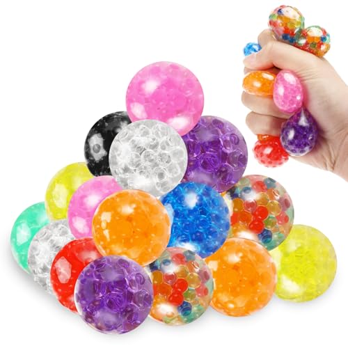 Farerkass 24 Stück Anti Stress Spielzeug Bälle, Mini Mesh Stressbälle Antistressball Kinder Set, Squishy Balls mit Wasserperlen, Squeeze Ball für Angst abbauen und Beruhigung Geburtstag Geschenke von Farerkass