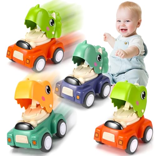 4 Stück Spielzeugautos ab 1 Jahr, Baby Auto Spielzeug Fahrzeuge, Press and Go Spielzeugautos Set für Kleinkinder, Baby Auto Rennwagen Kinderspielzeug Geschenk 1 2 3 Jahre von Farerkass