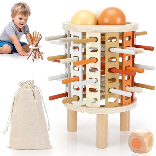 Montessori Spiel Brettspiel aus Holz, Montessori Spielzeug ab 3 Jahre, 28 Stück Bunte Holzstäbchen Pädagogisches Brettspiel, Feinmotorik Lernspielzeug Reisespiel Familienspiele Geschenk für Kinder von Farerkass