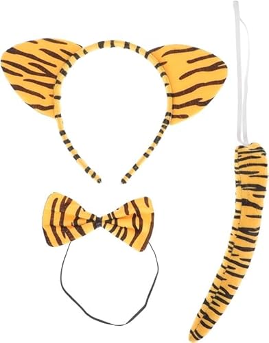 Fartoni Tigerkostüm mit Stirnband, Fliege und Schwanz, Tigerkostüm für Jungen oder Mädchen, Haarreif mit Zubehör für Tierkostüme, Löwenkostüm, Leoparden-Kostüm, Zubehör von Fartoni