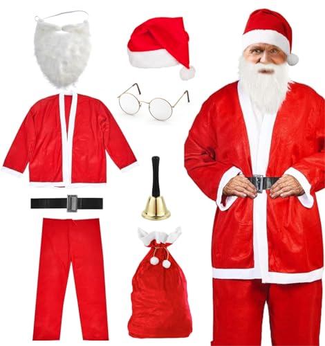 Faschinfever 3x XXL Weihnachtsmann Kostümset: 6-in-1 Nikolaus Set – Geeignet für Herren und Erwachsene - Santa Claus Kostüm für Weihnachten von Faschinfever