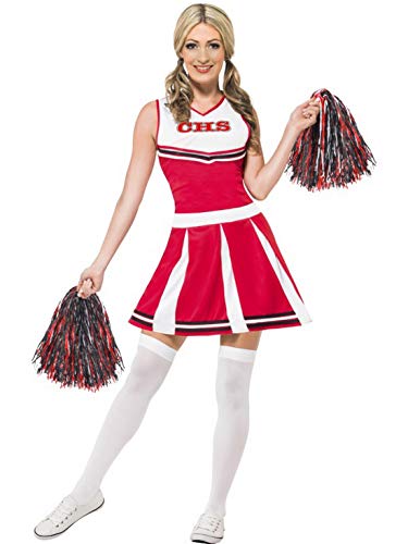 Faschingsfete - Damen Frauen High School University Cheerleader Kostüm mit Kleid und Pom Poms, perfekt für Karneval, Fasching und Fastnacht, M, Rot von Faschingsfete