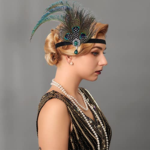 Fashband 1920er Jahre Feder-Stirnbänder Vintage Flapper Stirnband Great Gatsby Kopfschmuck Kostüm Zubehör für Damen von Fashband