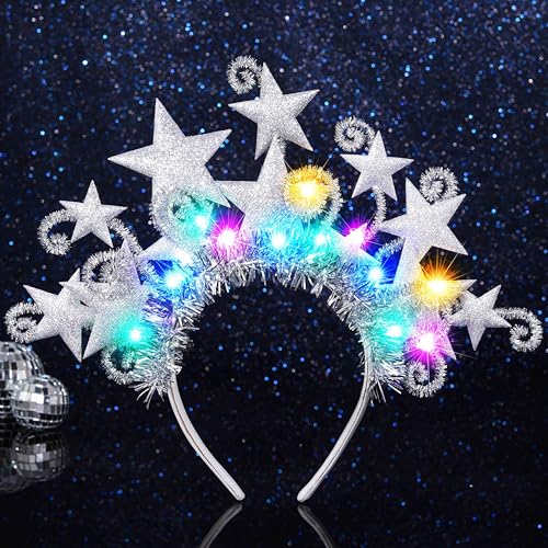 Fashband Leuchtender Stern Stirnband LED Glitzer Sterne Stirnbänder Göttin Kostüm Kopfschmuck Karneval Party Haarschmuck für Frauen (Silber, Einheitsgröße) von Fashband