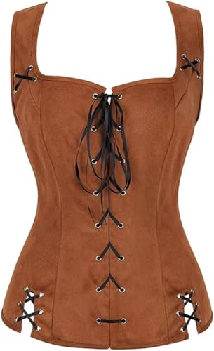 Fasheepfa Piratenkostüm für Erwachsene, Damen, Renaissance-Kostüme, Steampunk, Piratenweste, Wikingermieder, Schnürweste, Cosplay, Braun, Größe XL Fasheepfa Piratenkostüm für Erwachsene, Damen, Renaissance-Kostüme, Steampunk, Piratenweste, Wikingermieder, Schnürweste, Cosplay, Braun, Größe XL von Fasheepfa