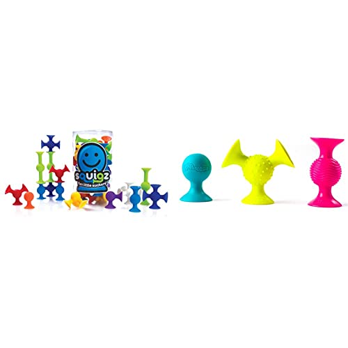 Fat Brain Toys 0182129001424 Konstruktionsspielzeug, 22er-Pack & Fat Brain FA089-1 Toys Pip Squigz Greiflinge Set mit Saugnapf und Geräuschen von Fat Brain Toys