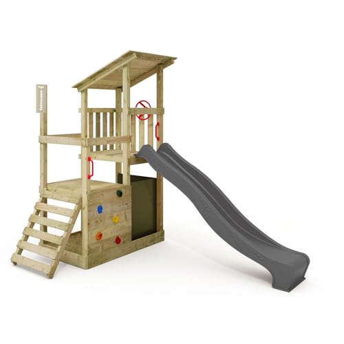 FATMOOSE Spielturm Klettergerüst FruityForest Fun XXL mit anthraziter Rutsche, Outdoor Kinder Kletterturm mit Sandkasten, Leiter & Spiel-Zubehör für den Garten von Fatmoose