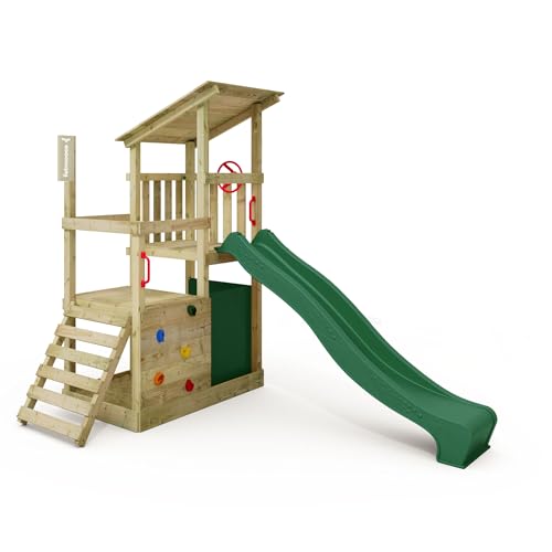 FATMOOSE Spielturm Klettergerüst FruityForest Fun XXL mit grüner Rutsche, Outdoor Kinder Kletterturm mit Sandkasten, Leiter & Spiel-Zubehör für den Garten von Fatmoose