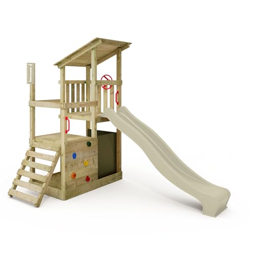 FATMOOSE Spielturm Klettergerüst FruityForest Fun XXL mit salbeigrüner Rutsche, Outdoor Kinder Kletterturm mit Sandkasten, Leiter & Spiel-Zubehör für den Garten von Fatmoose