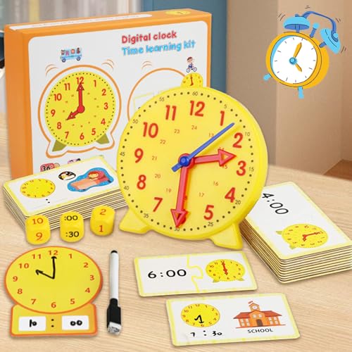 FatrouGirl Uhr zum Lernen für Kinder, Lernuhr Kinder, Unterrichtsuhren-Set, Lernuhr Grundschule, Lehrzeit Übungsuhr, Pädagogisches Lehruhren-Set für Kinder, Uhr Lernen für Haus, Spielzimmer von FatrouGirl