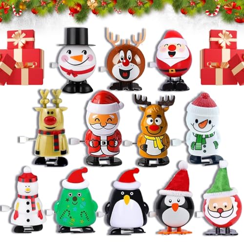 Weihnachten Aufziehspielzeug, 12 Stück Weihnachten Uhrwerk Spielzeug, Weihnachten Wind Up Toy, Rentier Aufziehspielzeug, Spielzeug Aufziehfigur Weihnachten, Lustiges Weihnachten Geschenk für Kinder von FatrouGirl