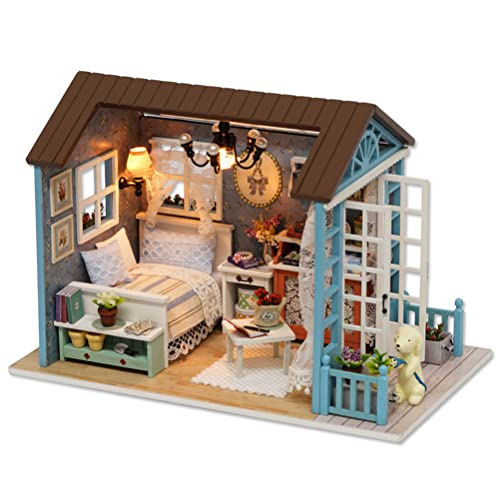 DIY Miniatur-Puppenhaus-Kit DIY zusammengebautes Holzkabinenmodell Mini-Puppenhaus-Handarbeit mit möblierten und LED-Leuchten Kindertag Geburtstagsgeschenk von Fauitay
