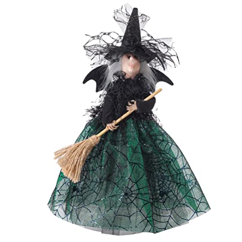 Fauitay Halloween-Baumschmuck, 28 x 12 x 4 cm, Halloween-Schleier-Hexe mit Spinnennetz-Rock, Puppe, Halloween-Desktop-Ornament, Party-Dekoration, Spukhaus-Requisiten (Grün) von Fauitay