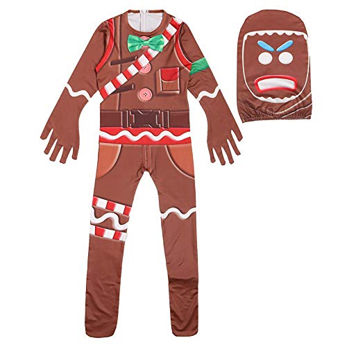 Fauitay Lebkuchen Herren Overall Kostüm Halloween Cosplay Kostüm mit Maske Dekorationen Weihnachtsfeiern Lebkuchen Herren Overall Kostüm Halloween Cosplay Kostüm (130CM) von Fauitay