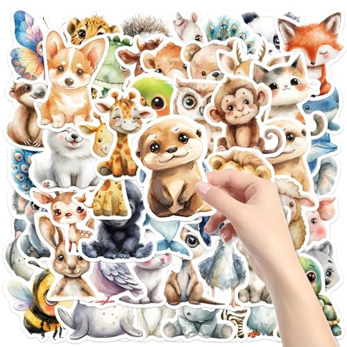 50 Stücke Tiere Aufkleber,Aufkleber Kinder,Niedlichen Aquarellen Tiere Motiven, wasserdichte Vinyl Sticker für Laptop Skateboard Scrapbook Trinkflasche Handy Tagebuch Tassen Moped Fahrrad Koffer etc von Favson