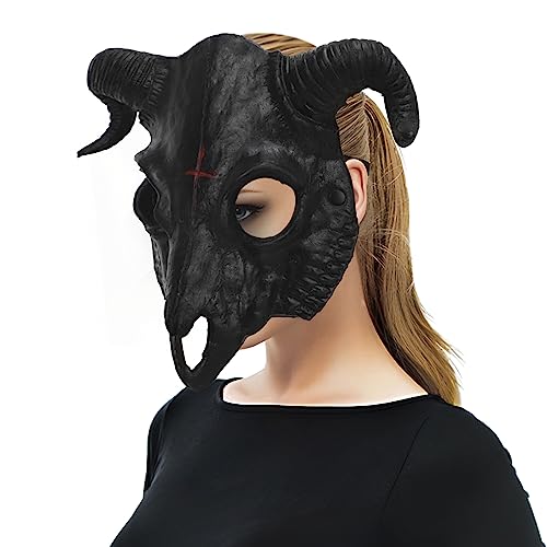 Halloween Masken Schädel Knochen Ziege Masken Skelett Maske Halloween PU Leder Tiermaske Tier Gesicht Dekorationen Partymaske Ziegenmaske Schafschädel Schafskopfmaske Cosplay Karneval Kostüme von Faxianther