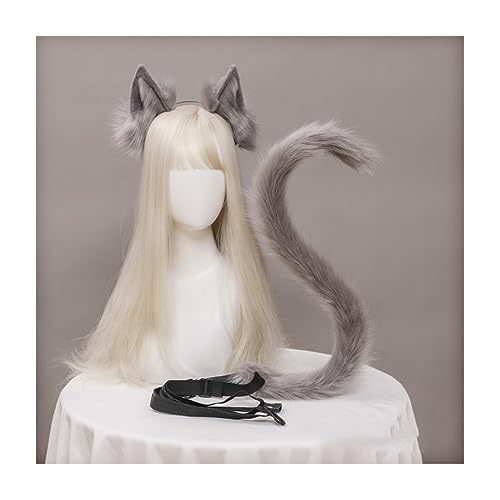 Faxianther Plüsch klappbar Katzenohren katzenschwanz Kostüm Niedlich Halloween Kostüme Set Requisiten Tier Ohren katzenschwanz Cosplay Anime Verkleiden Kätzchen Dekoration Set für Party Halloween von Faxianther