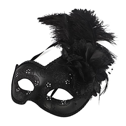 Vintage Venezianische Maske mit Federn Damen Herren Halbmaske Maskerade Maske Karnevalsmasken Augenmaske mit Zierborte Römische Tanzmaske Oper Gesicht Kostüm für Halloween Maskenball von Faxianther