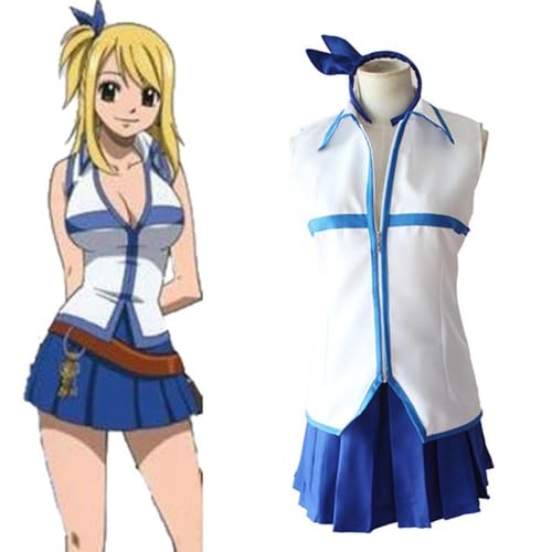 FAIRY TAIL Lucy Heartfilia Cosplay Kostüm Damen Blauer Faltenrock Sommerkleid Cosplay Outfit Uniform Halloween Karneval Erwachsene von Fayeeda