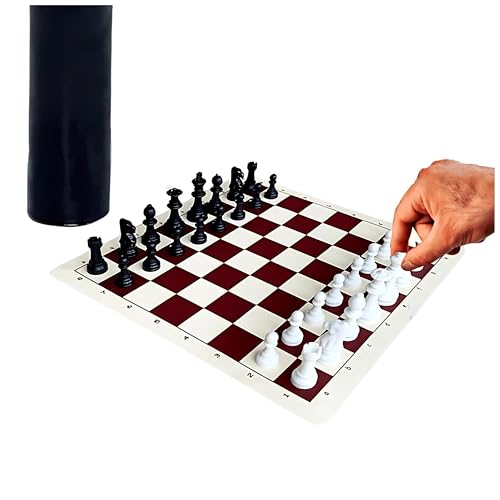 Reise-Schach-Set mit Vinylbrett und Kunststoffteilen, 34 cm, tragbares Zylinderrohr von Fayet